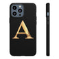 Custom Phone Case with Gold Letter A, Monogrammed Gift, Tough Protective Case, Personalized Phone Accessory, Unique Phone Cover