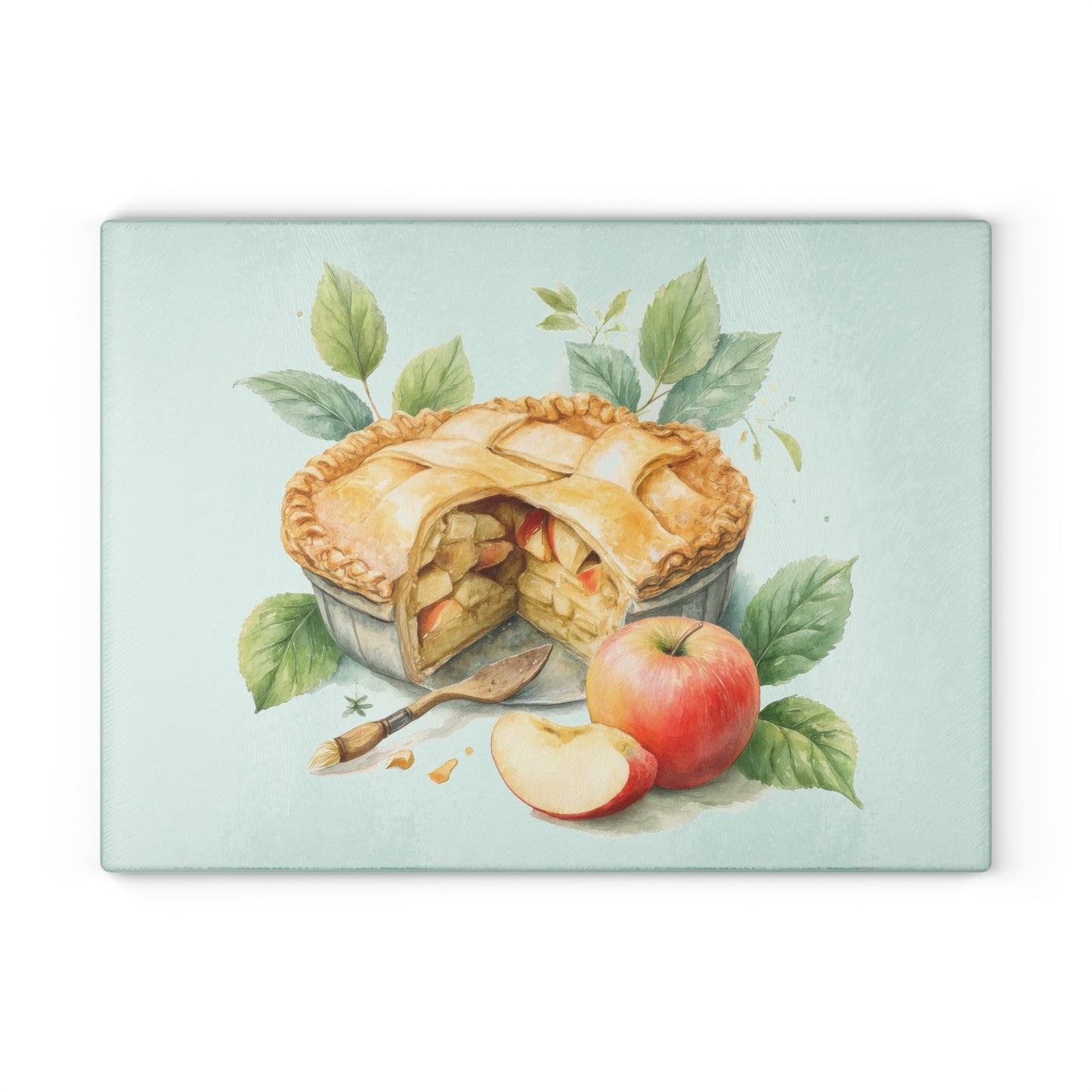 Artisan Glass Cutting Board with Apple Pie Design, Kitchen Decor, Gift for Bakers, Home Cooking, Foodie Gift