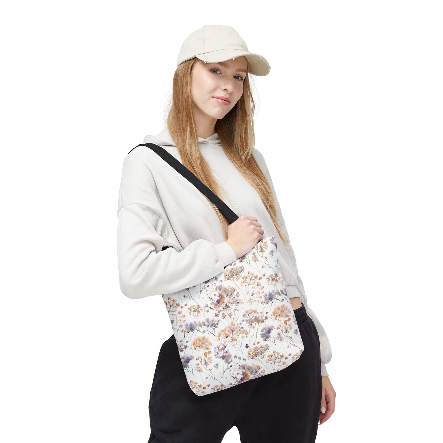 Floral Ditsy Print Tote Bag – Neutral Watercolor Wildflower Market Bag
