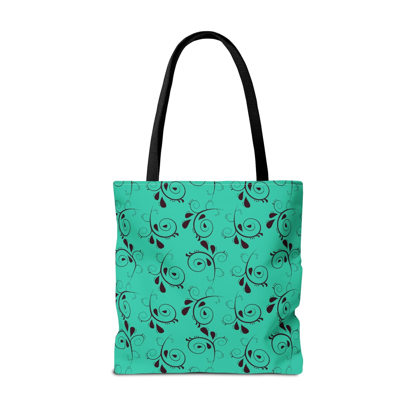 Turquoise Floral Swirl Tote Bag – All-Over Print Stylish Shopping Bag
