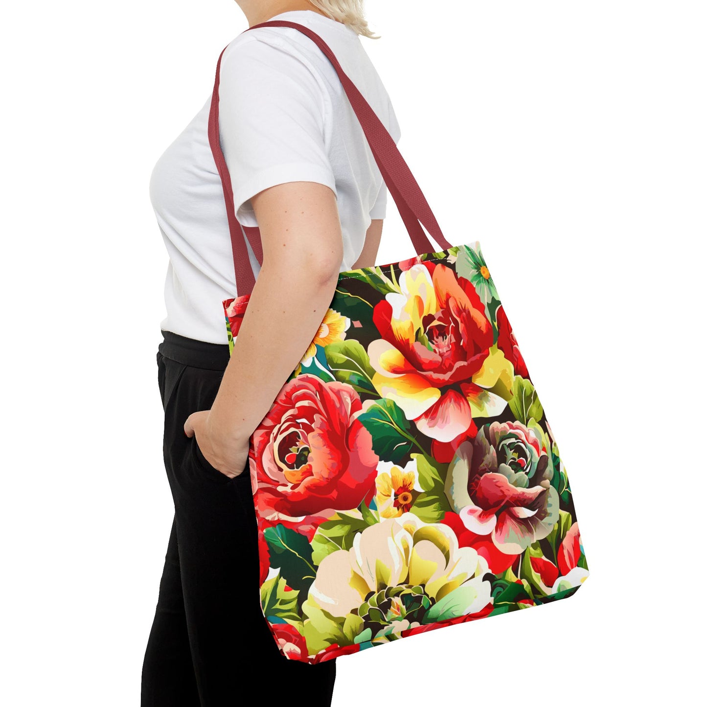 Floral Print Tote Bag - Colorful Reusable Shopping Bag Picnic Essential