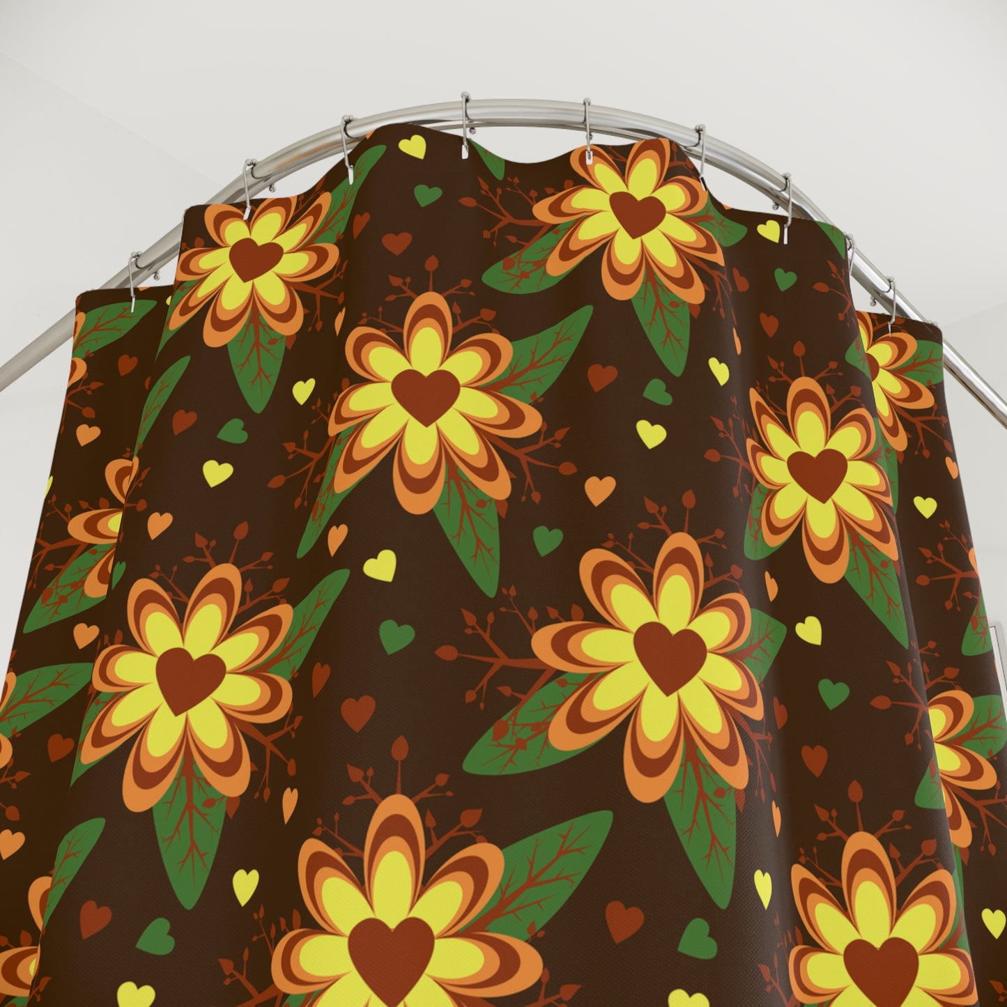 Floral Shower Curtain, Cozy Bath Decor, Spring Vibe, Heart Flower Design, Bathroom Accessory, Home Decor, Gift for Her
