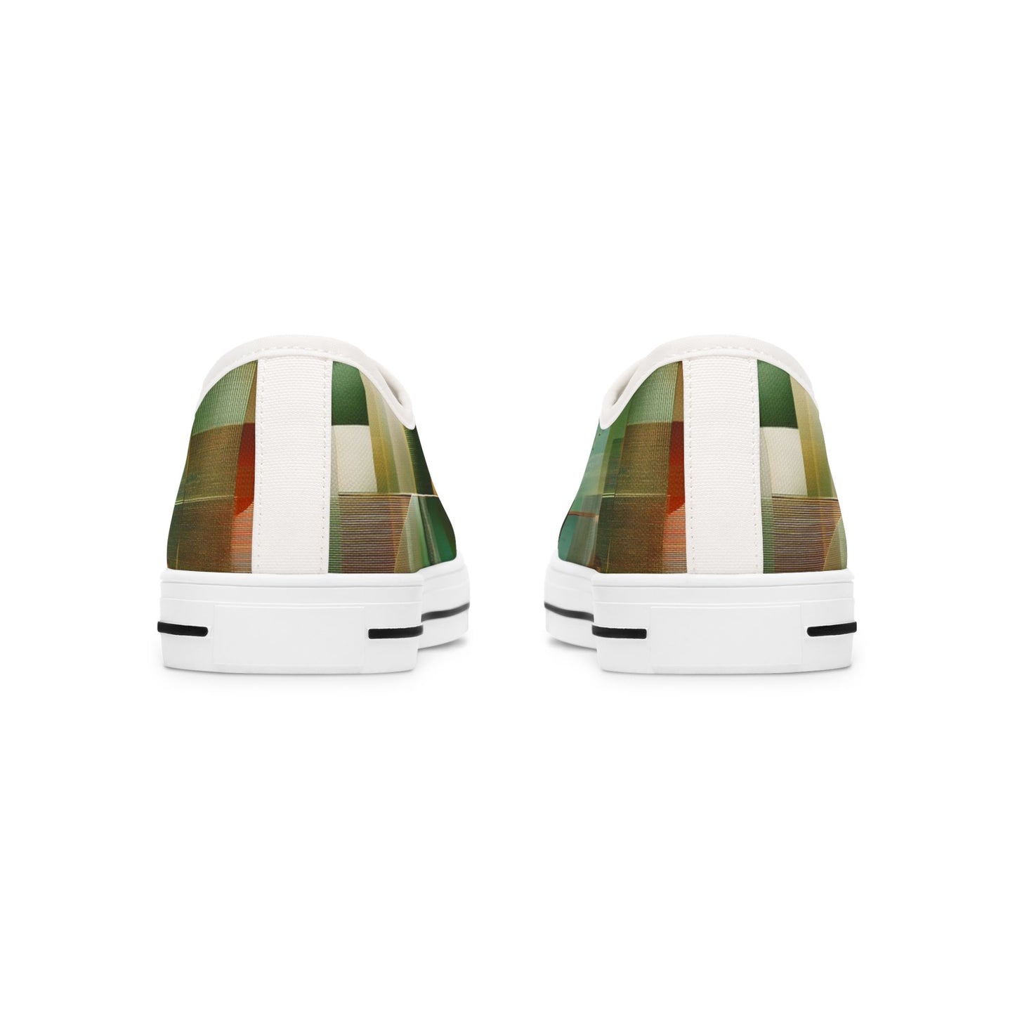 Low Top Sneakers — Green Abstract Geometric with Gold Orb Design