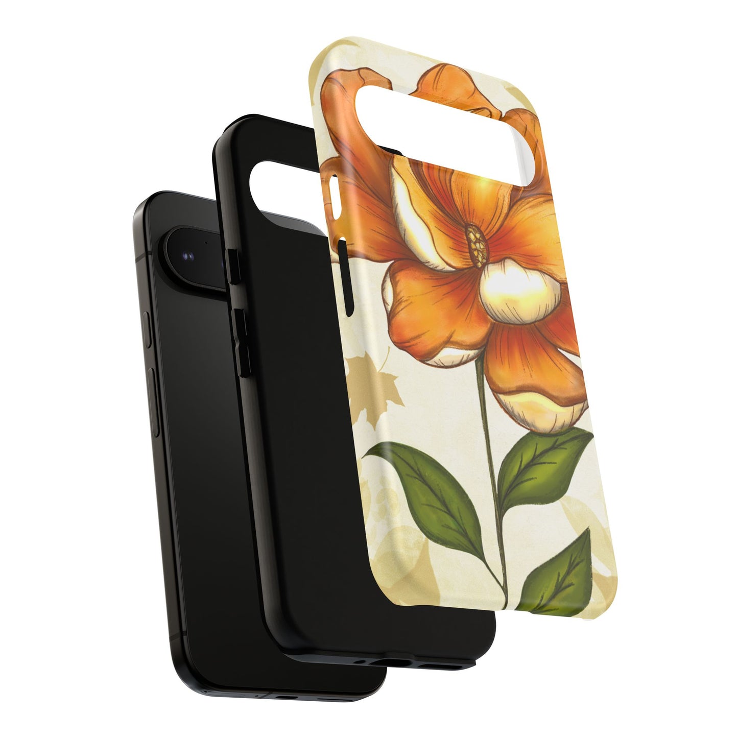 Floral Phone Case with Orange Flower Design, Tough Phone Cover, Floral Gift, Stylish Tech Accessory, Nature Lovers, Spring Vibes