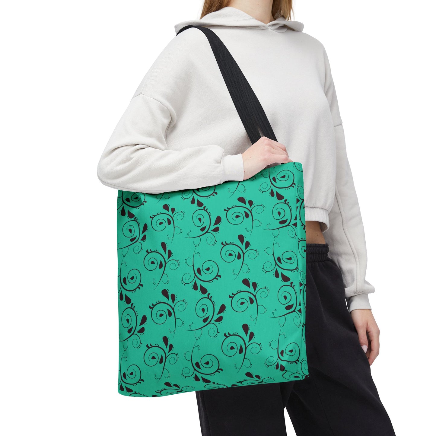 Turquoise Floral Swirl Tote Bag – All-Over Print Stylish Shopping Bag