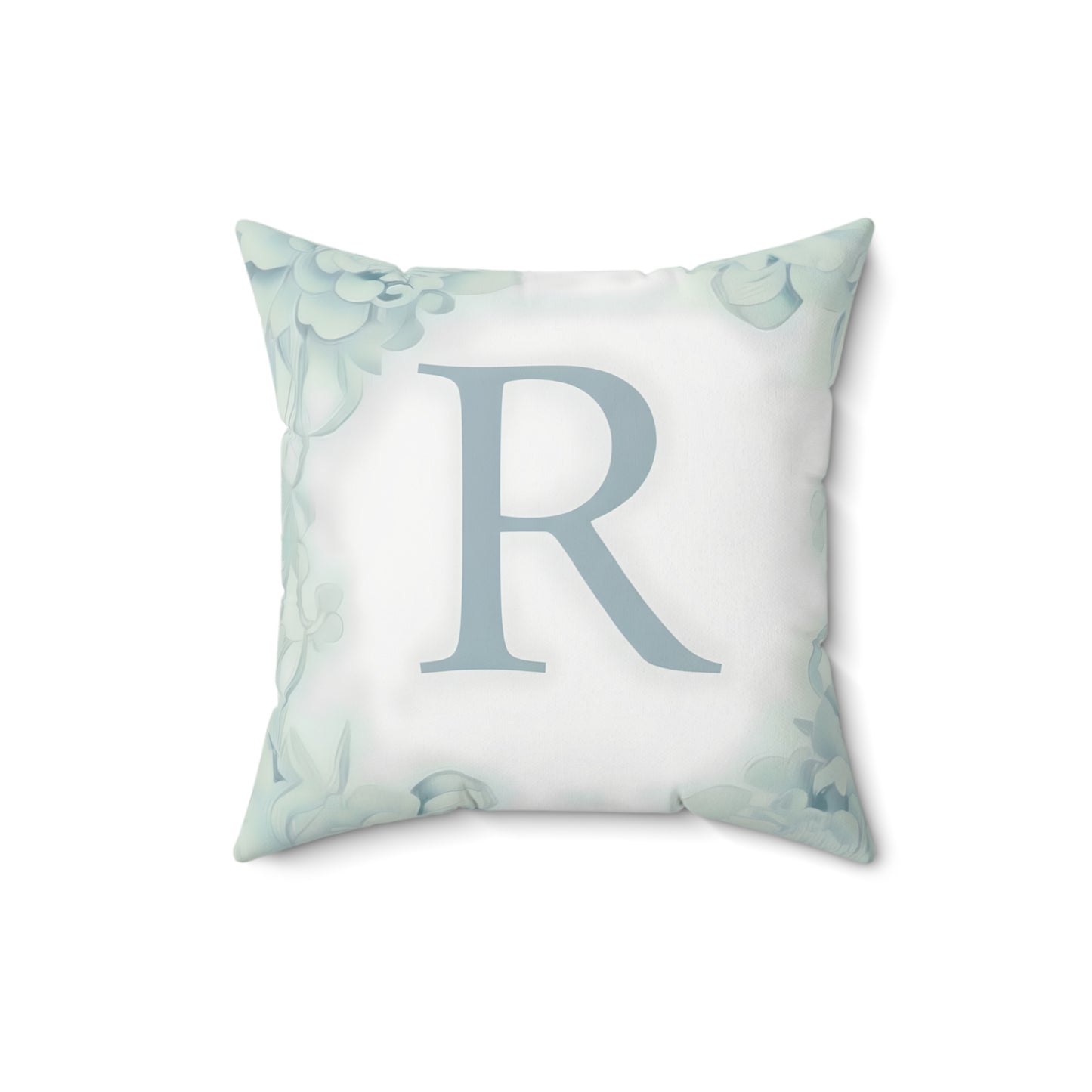 Monogram R Floral Throw Pillow - Pastel Green Decorative Accent