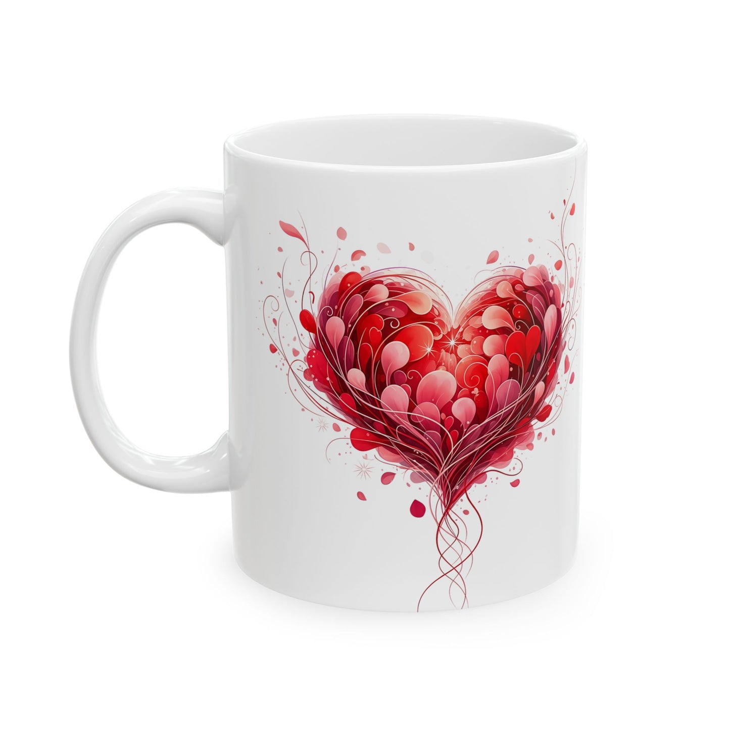 Heart Blossom Ceramic Mug — Red Floral Heart Coffee Cup (11oz, 15oz)