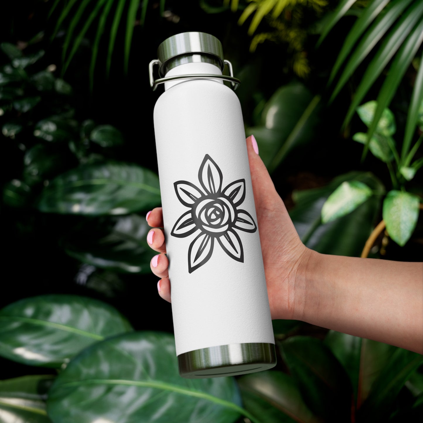 Flower Design Copper Insulated Water Bottle, Eco-Friendly Drink Flask, Vacation Travel Mug, Gift for Plant Lovers, Outdoor Hydration Bottle