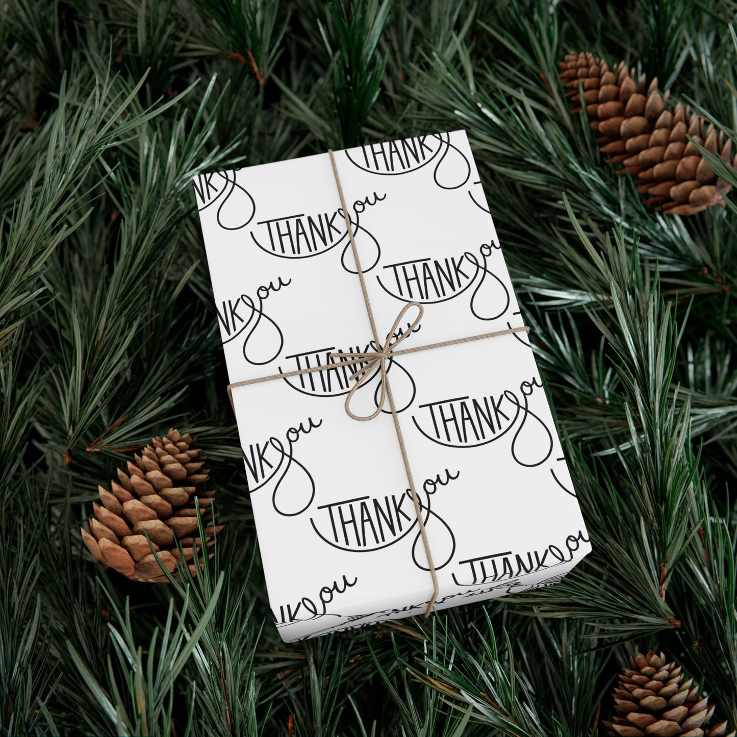 Thank You Gift Wrap Paper — Black Script 'Thank You' Pattern