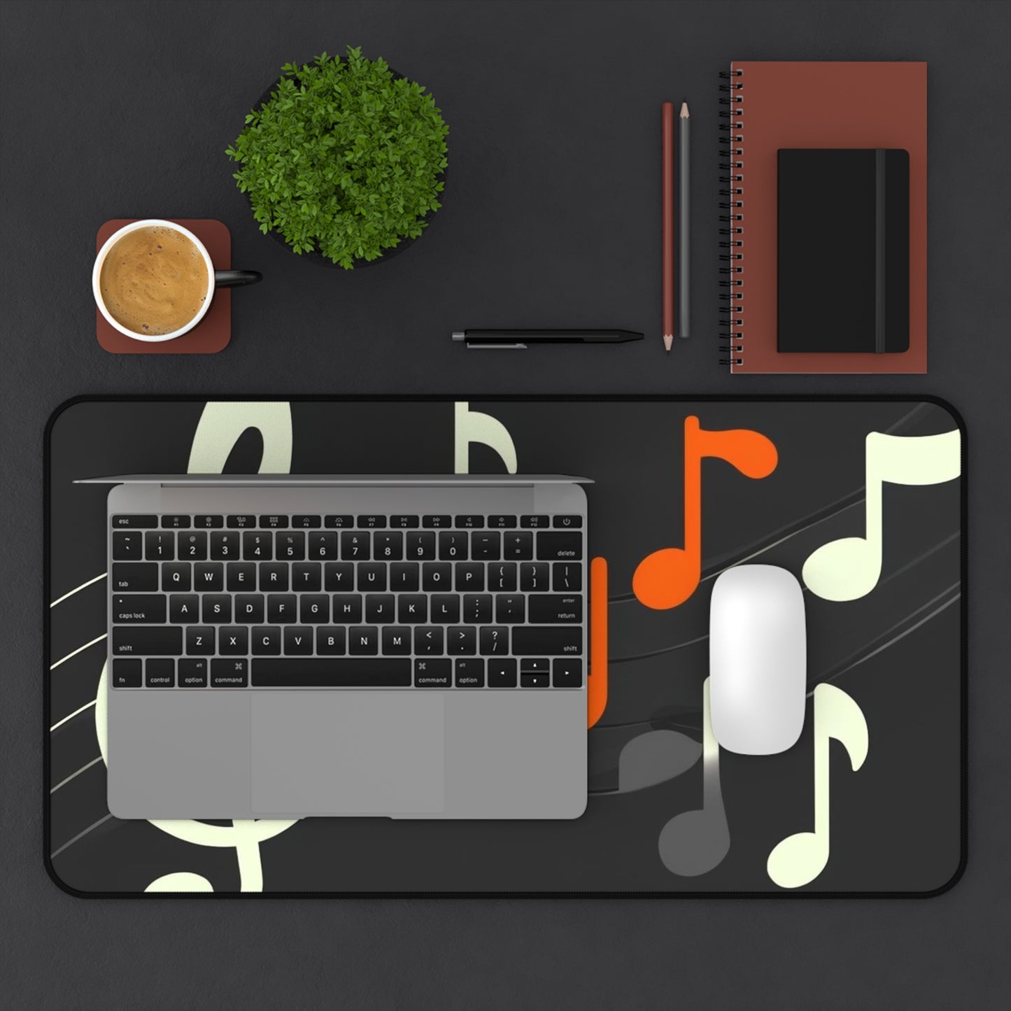 Musical Notes Desk Mat – Black Music-Themed Workstation Pad