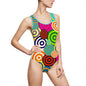 Vibrant Women's One-Piece Swimsuit with Colorful Circle Design, Summer Swimwear, Pool Party Outfit, Beachwear, Summer Fashion