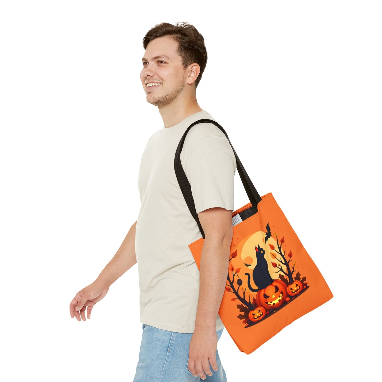Halloween Cat Tote Bag | Spooky Halloween Accessory, Trick or Treat, Gift for Cat Lovers, Fall Fashion Must-Have, Pumpkin Decor