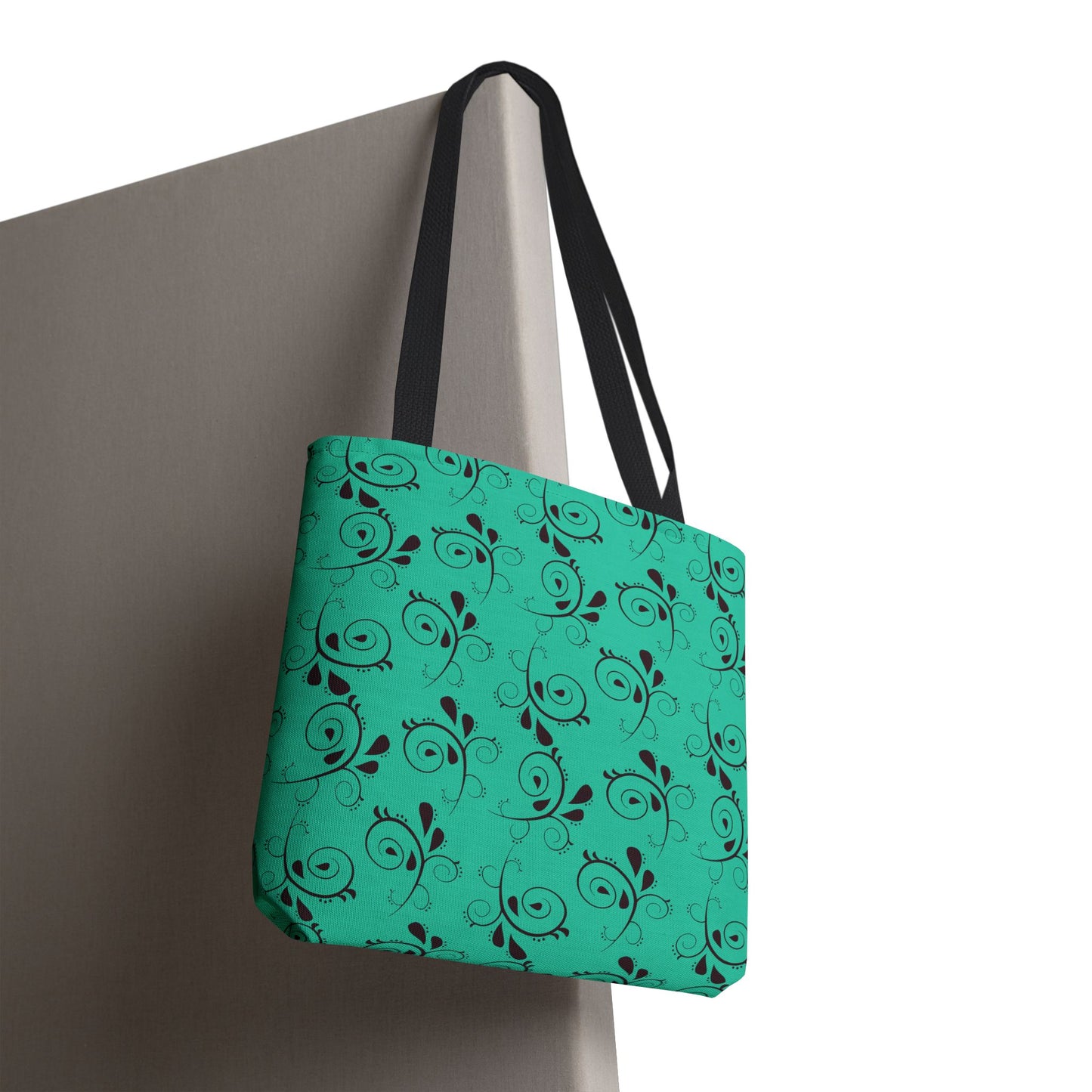 Turquoise Floral Swirl Tote Bag – All-Over Print Stylish Shopping Bag