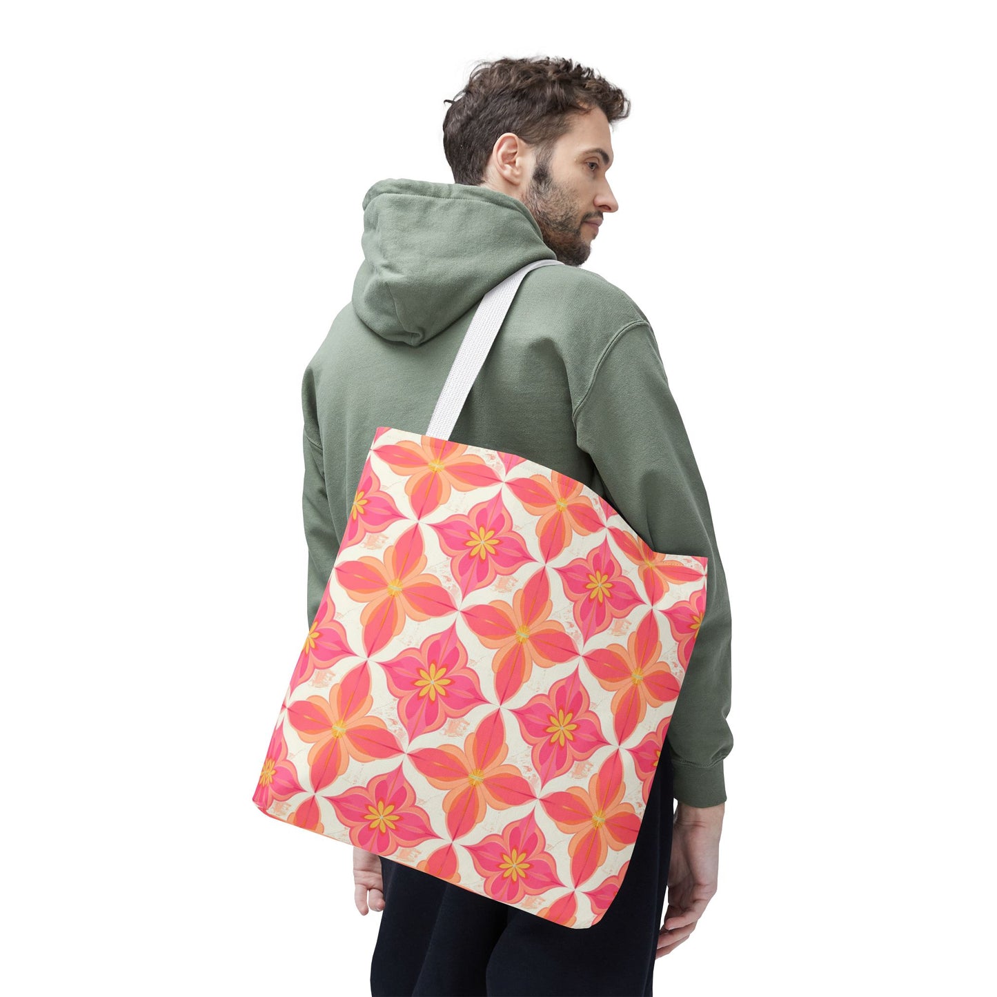 Pink Floral Geometric Tote Bag — All-Over Print Reusable Shopper