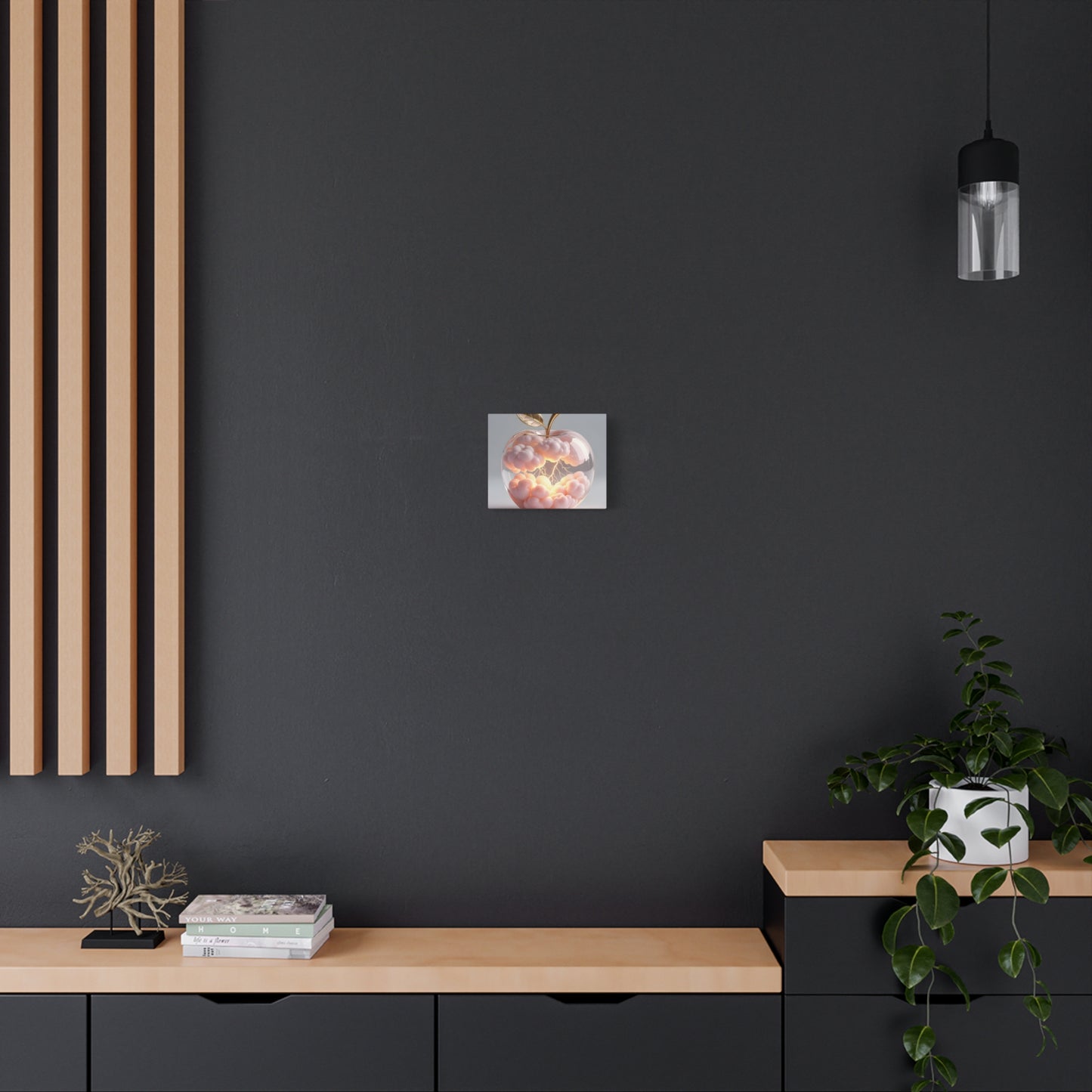 Surreal Glass Apple Canvas – Lightning & Pink Clouds Wall Art