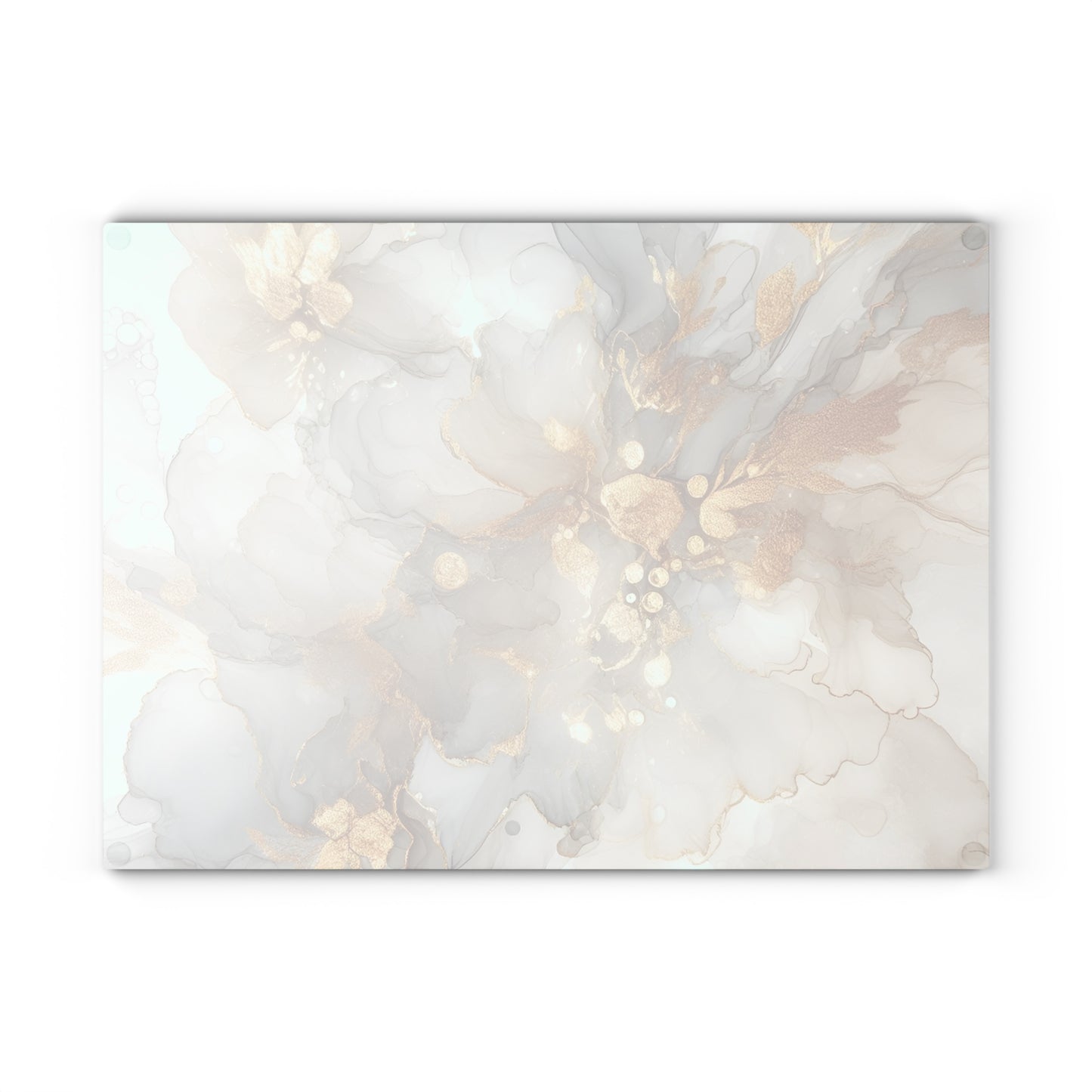Glass Cutting Board - Elegant Gold & Mint Abstract Floral Tempered Glass Chopping Board