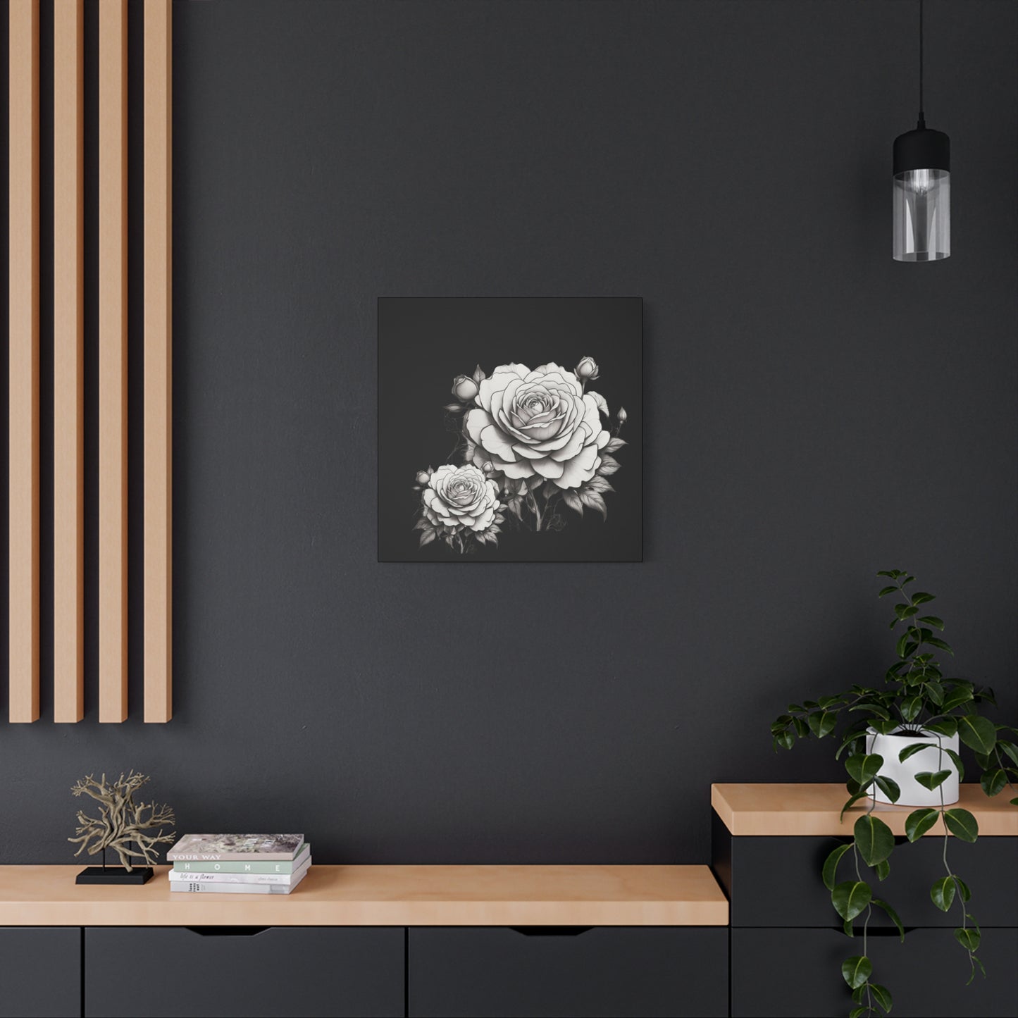 Monochrome Rose Canvas Print — Black & White Floral Wall Art