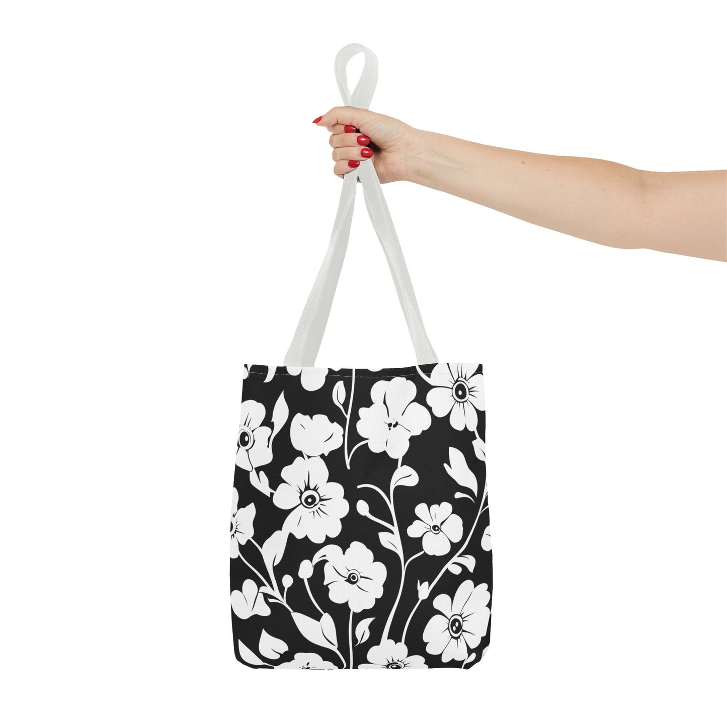 Elegant Floral Tote Bag, Black and White Tote, Eco-Friendly Shopping Bag