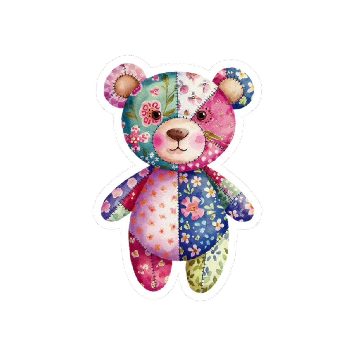 Cute Patchwork Teddy Bear Stickers, Aesthetic Decor for Laptops, Journals, Kid’s Rooms, Gifts for Bear Lovers, Scrapbooking Supplies