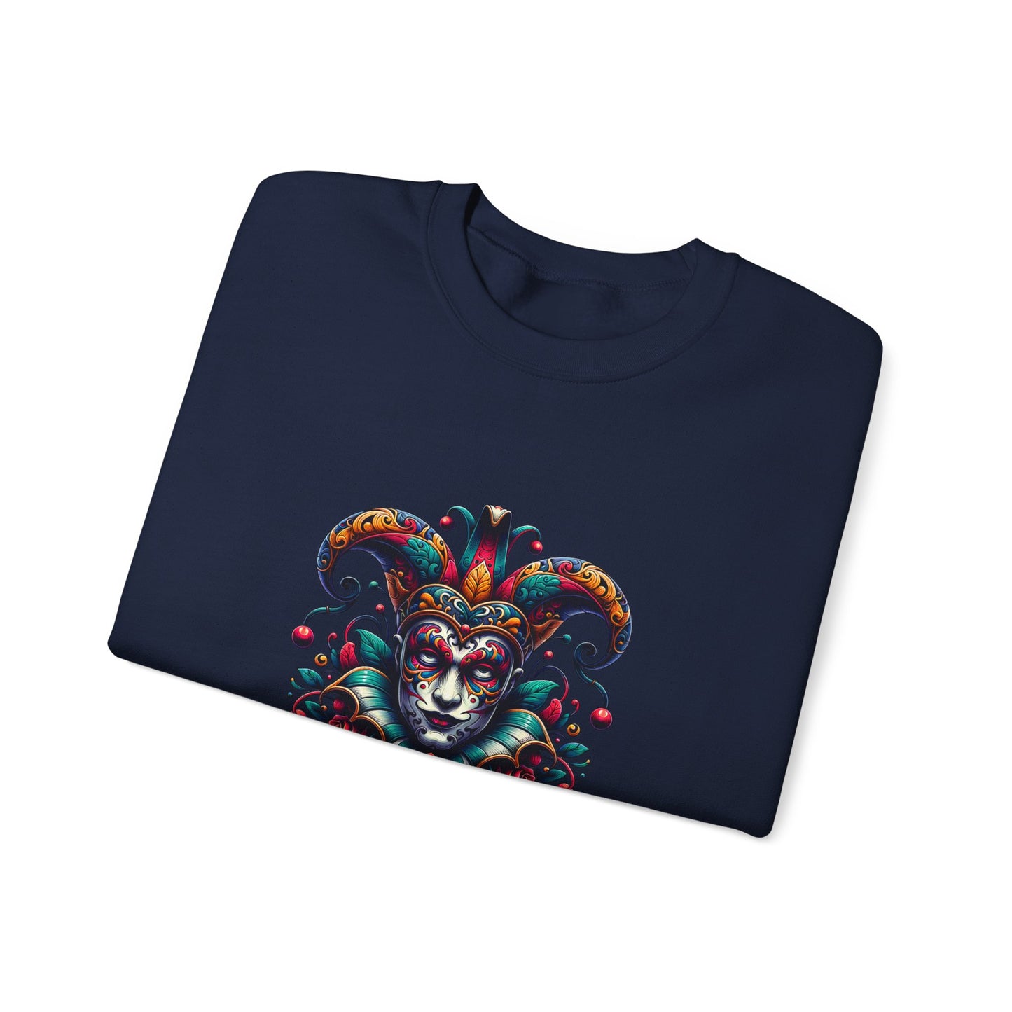 Colorful Jester Sweatshirt, Unisex Heavy Blend Crewneck, Unique Art Apparel, Trendy Fashion, Cozy Gift for Adults