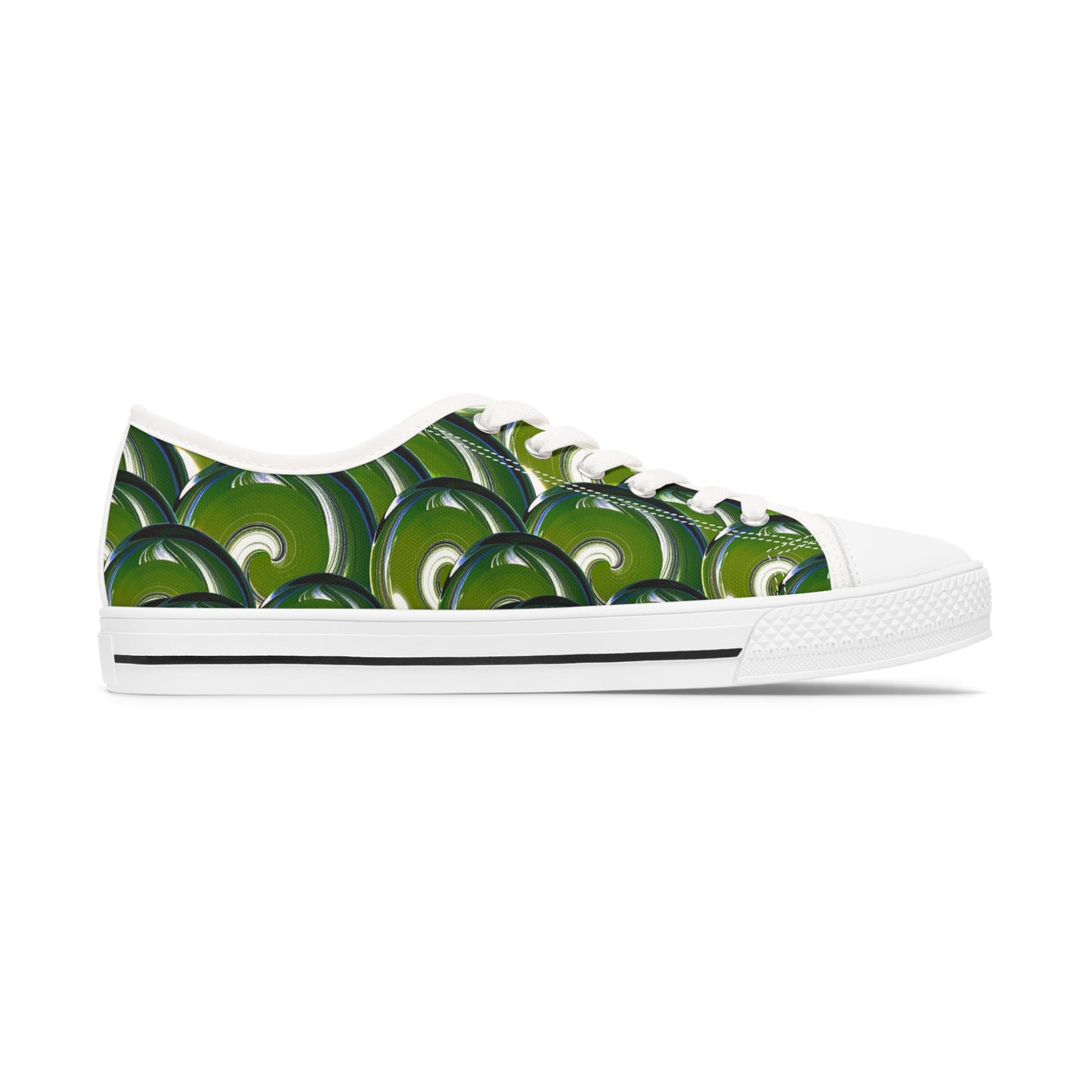 Green Bubble Pattern Women's Low Top Sneakers — Retro Abstract Tennis Shoes