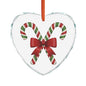 Candy Cane Bow Crystal Glass Ornament — Heart-Shaped Christmas Tree Decoration