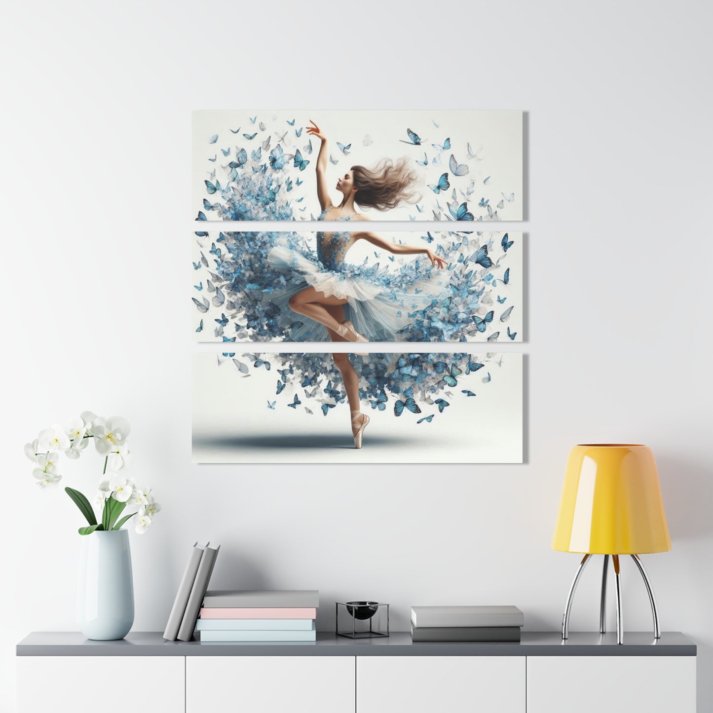 Elegant Butterfly Dance Acrylic Prints | Triptych Wall Art, Modern Home Decor, Gift for Dance Lovers, Butterfly Enthusiasts, Unique Artwork