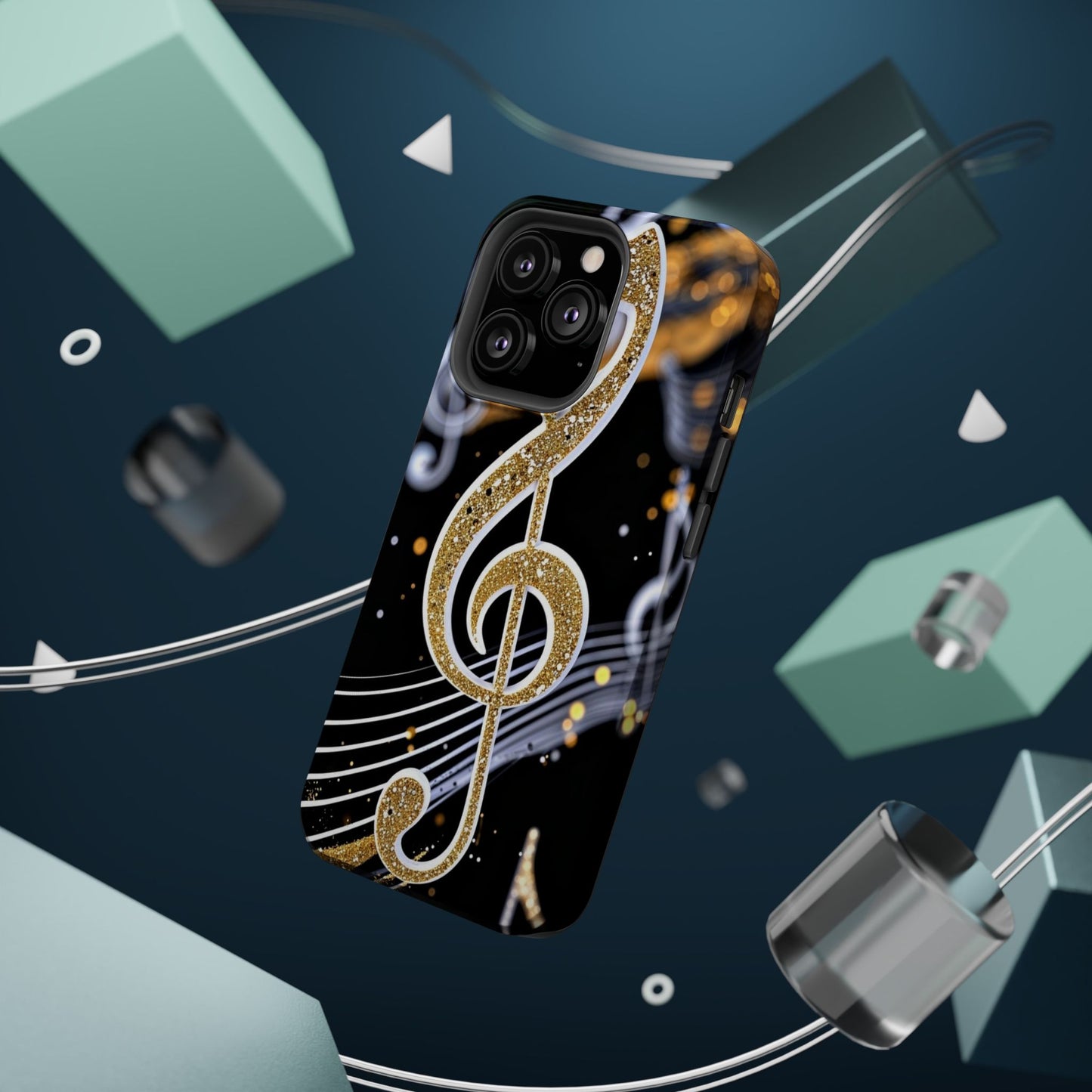Music Notes Magnetic Impact-Resistant Phone Case — Gold Treble Clef Design