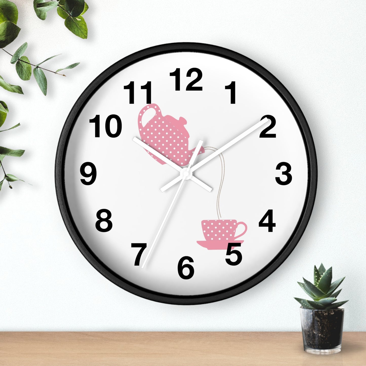 Charming Teapot Wall Clock, Home Decor, Kitchen Gift, Cute Coffee Time, Tea Lover's Gift, Pink Polka Dot Design