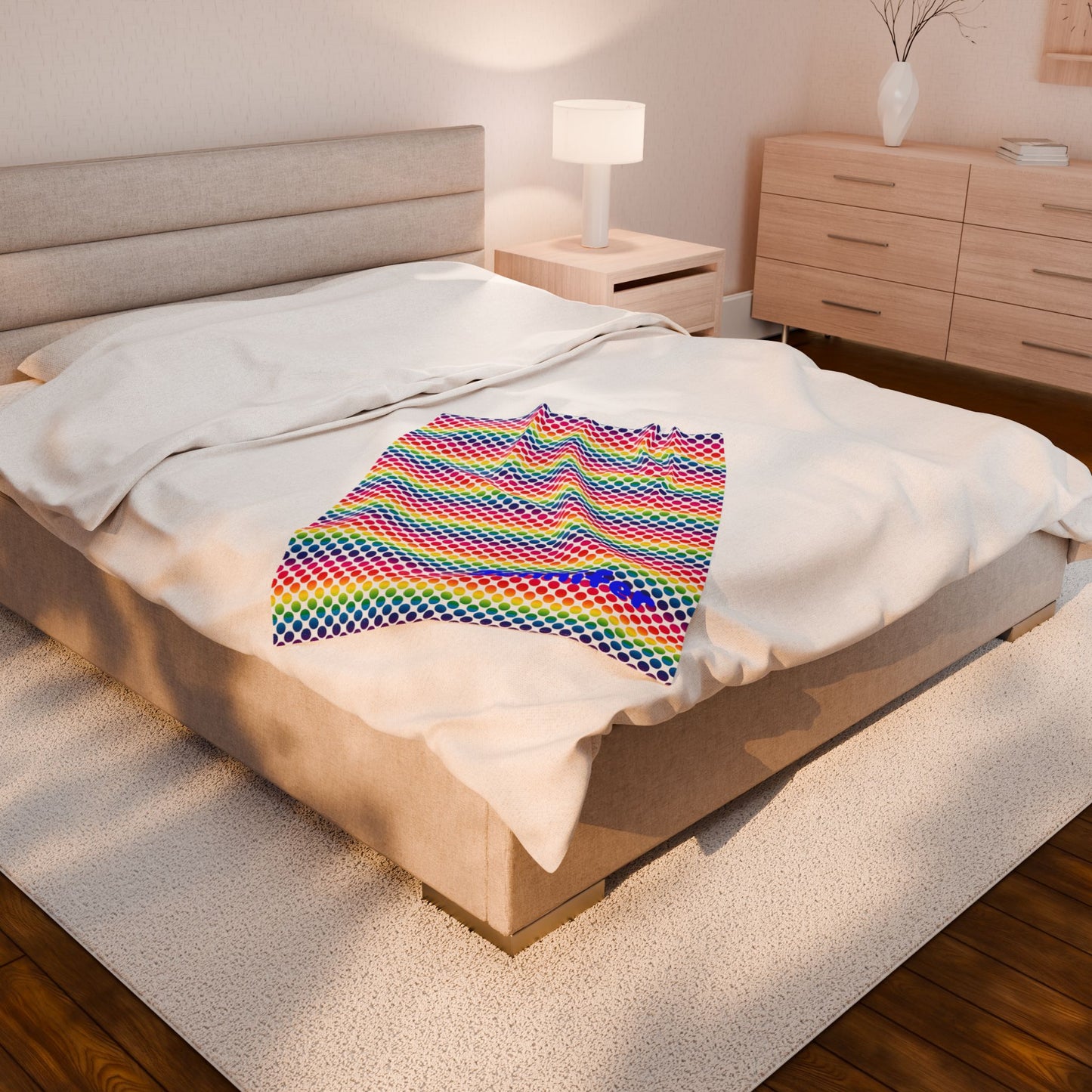 Personalized Velveteen Plush Blanket, Rainbow Polka Dot Throw, Cozy Home Decor, Gift for Kids, Custom Name Blanket, Soft Snuggle Blanket