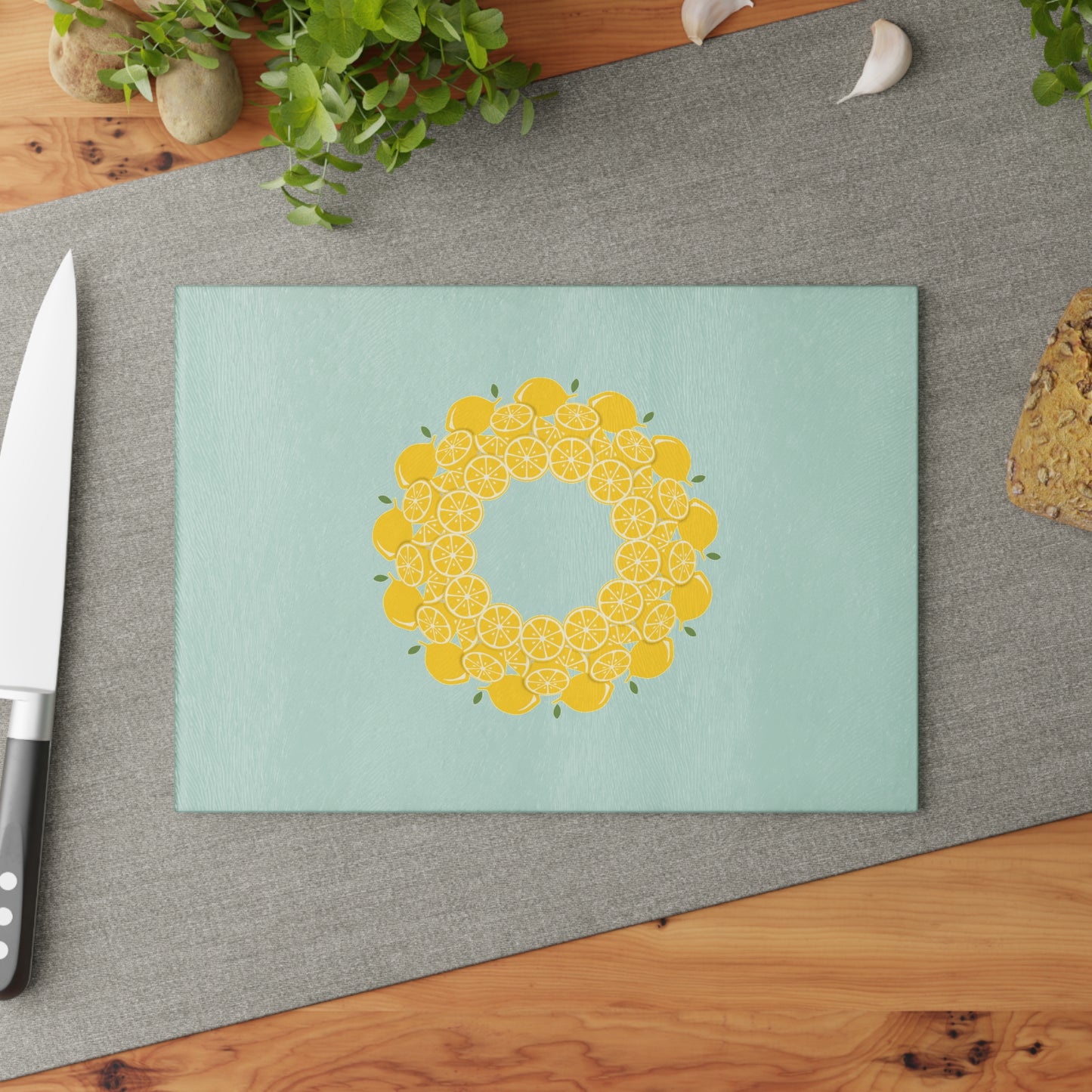 Lemon-Themed Glass Cutting Board | Kitchen Decor, Gift for Chefs, Foodie Present, Summer Cooking, Home & Garden