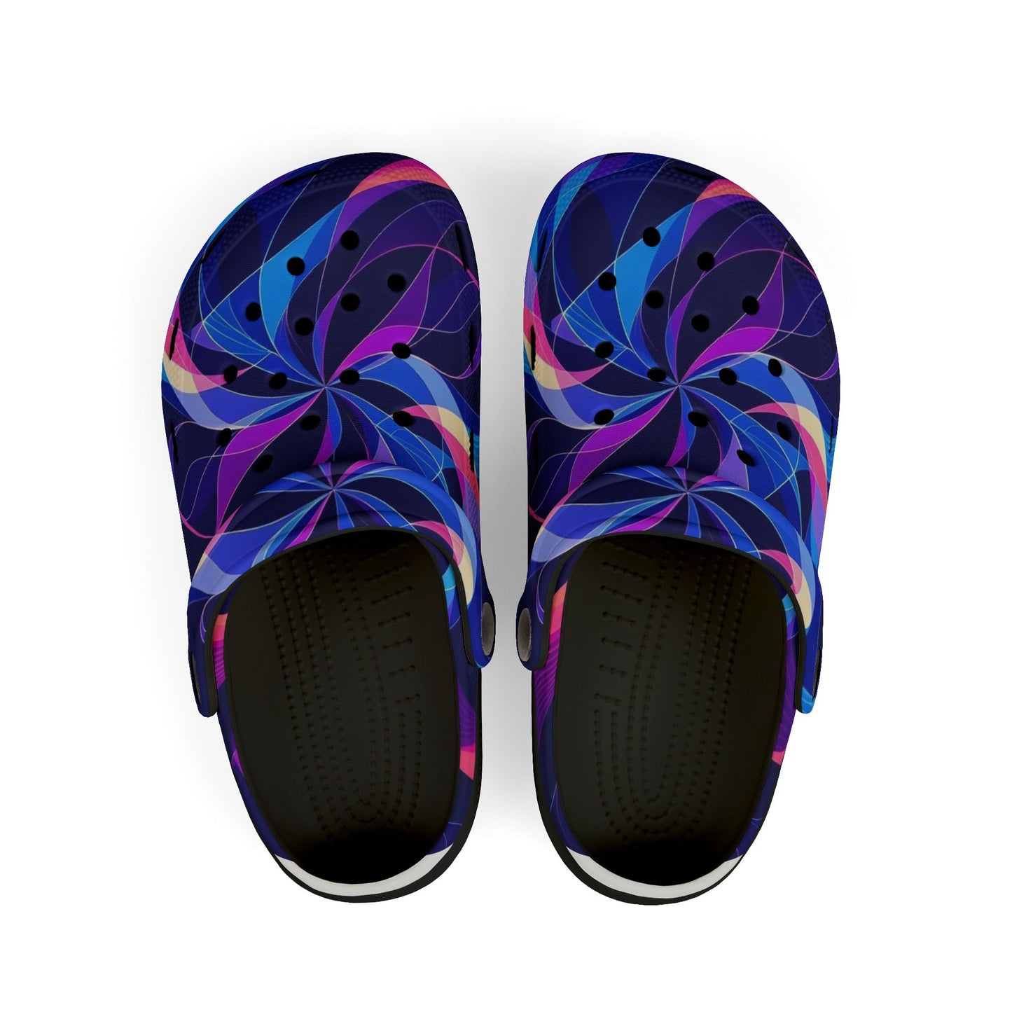 Kids Swirl Pattern EVA Foam Clogs — Colorful Neon Pinwheel Slip-Ons