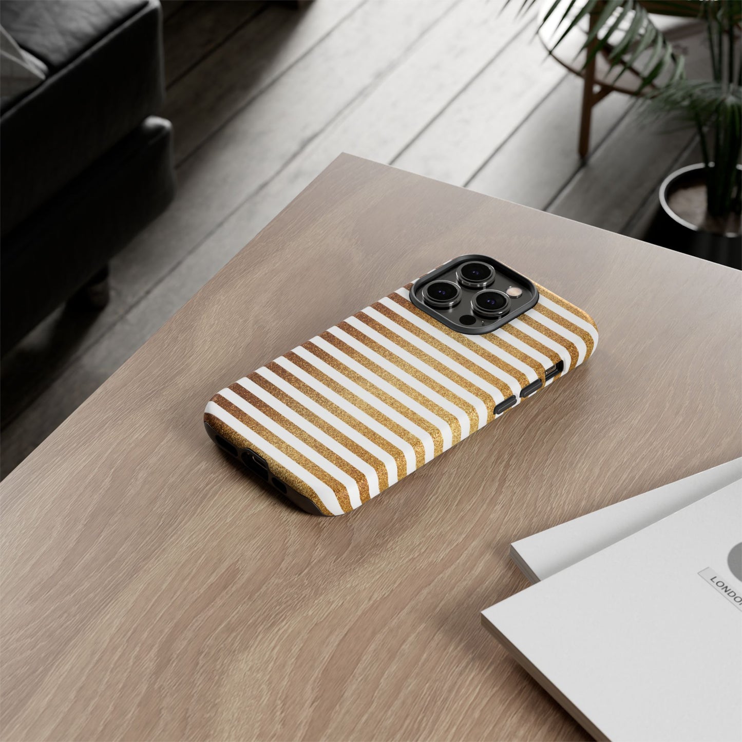 Glamorous Gold Striped Phone Case | Tough Cases, Stylish Phone Cover, Chic Accessories, Gift for Her, Fashionable Tech
