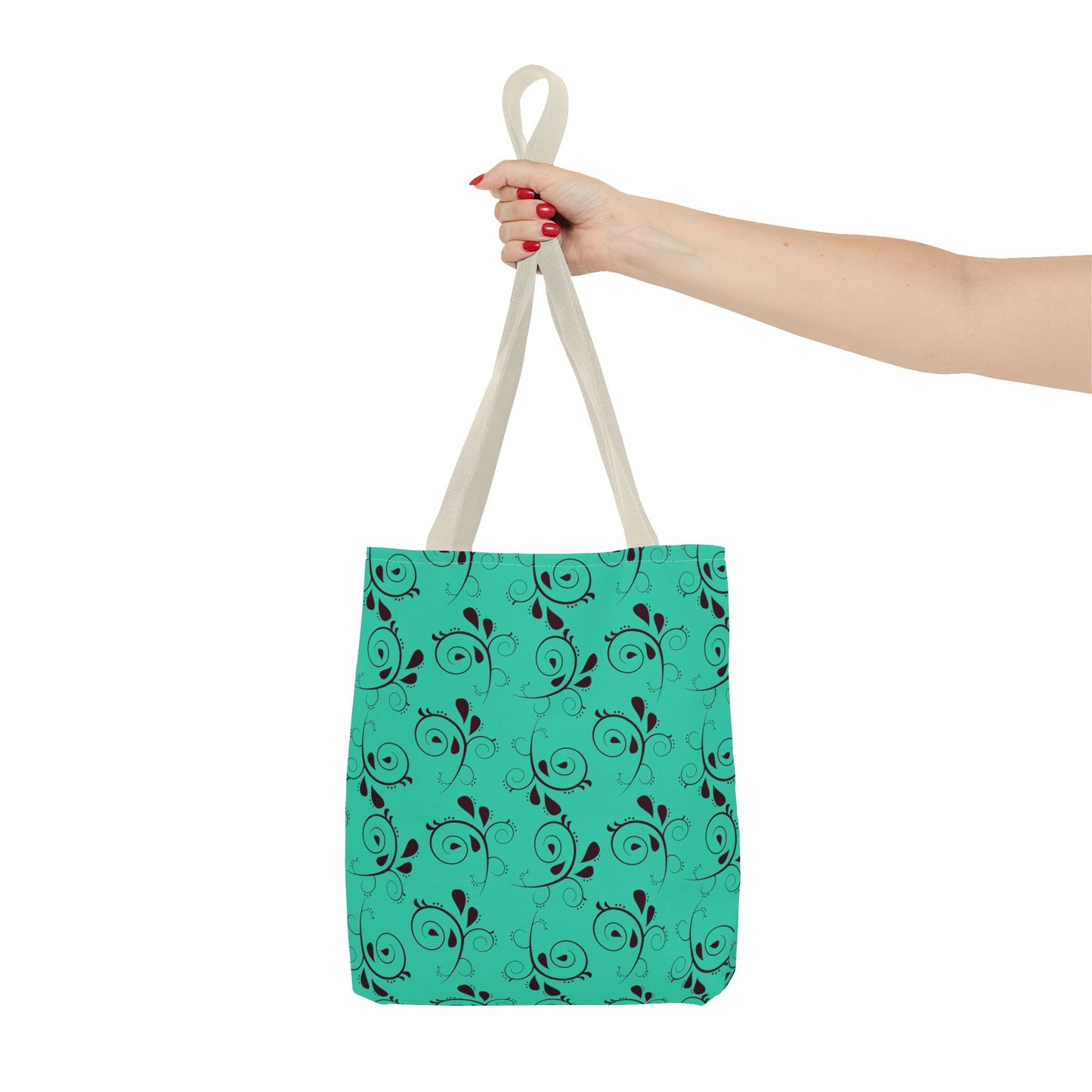 Turquoise Floral Swirl Tote Bag – All-Over Print Stylish Shopping Bag