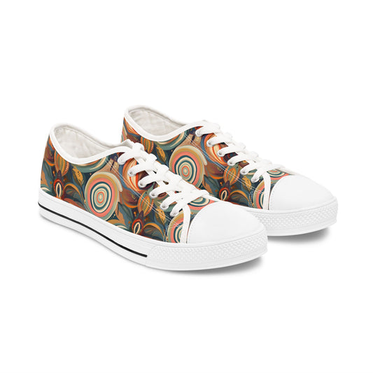 Low Top Sneakers — Retro Boho Circular Pattern Canvas Shoes