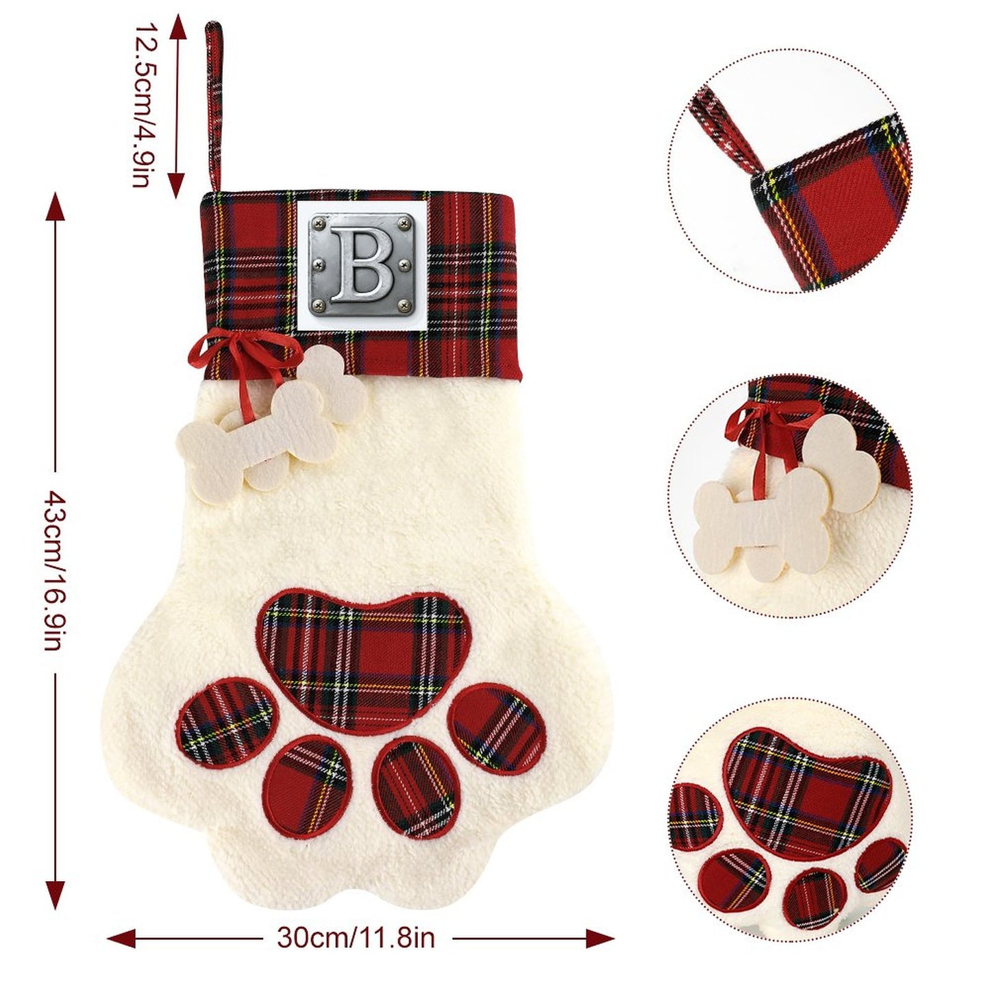 Pet Cat Dog Claw Christmas Stocking - Letter B