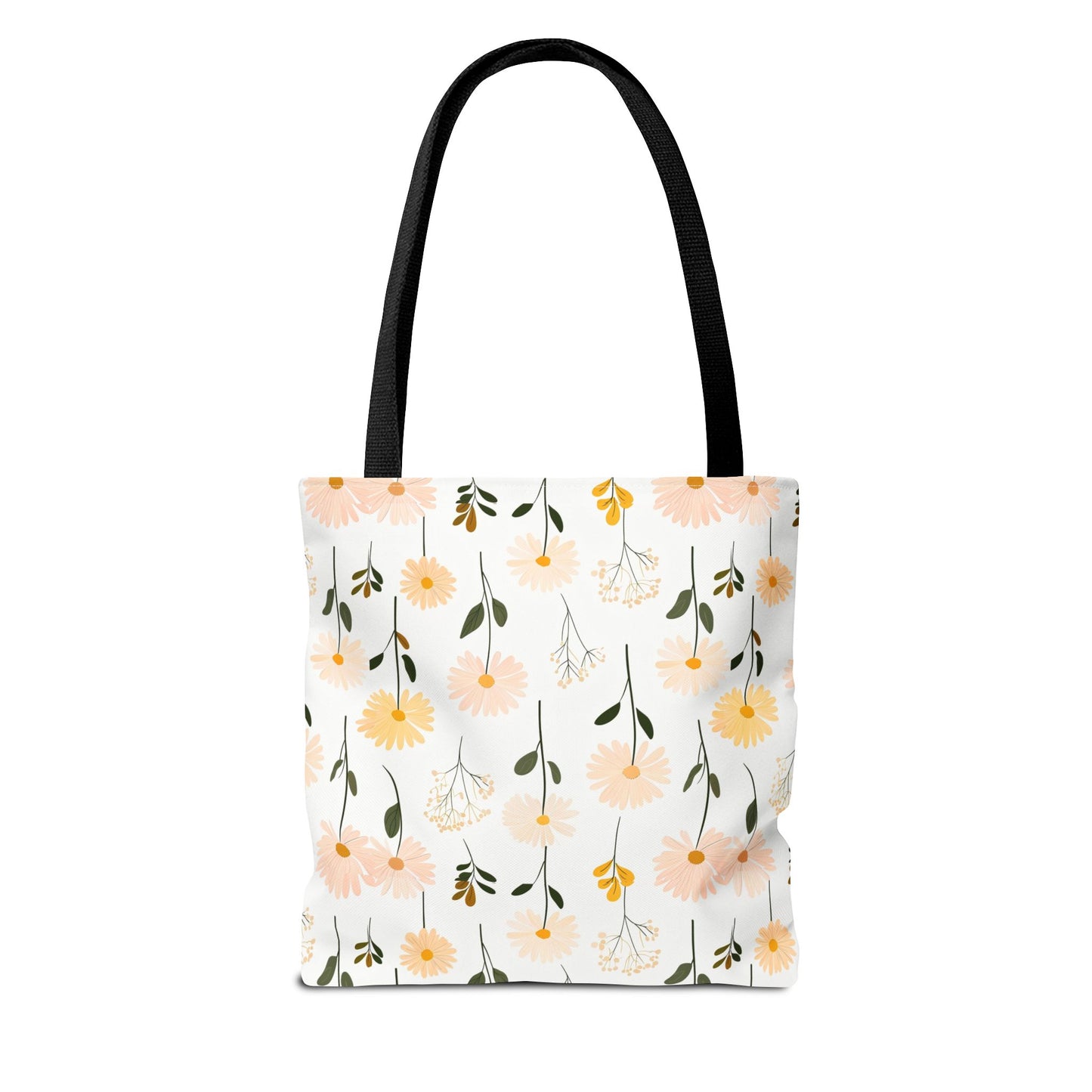 Floral Daisy Pattern Tote Bag — Pastel Spring Flowers All-Over Print