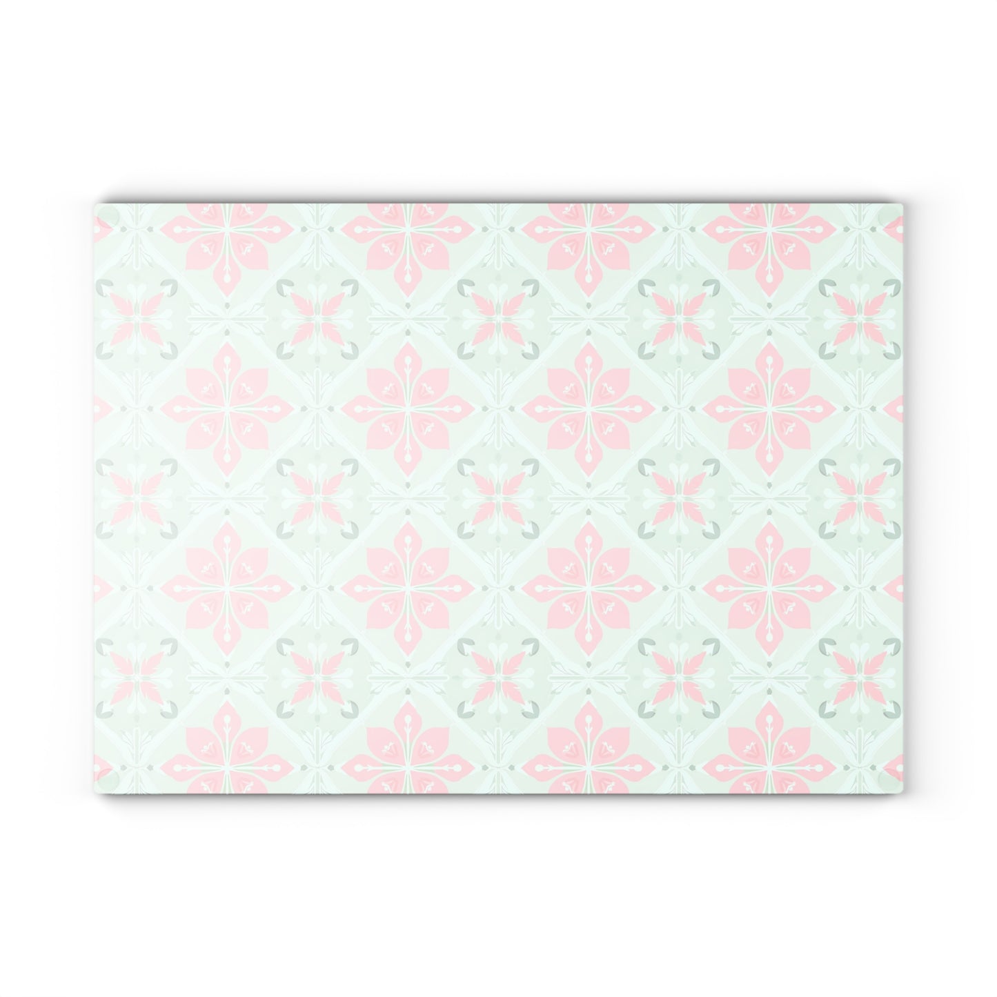 Glass Cutting Board – Pastel Pink & Mint Tile Pattern Kitchen Board