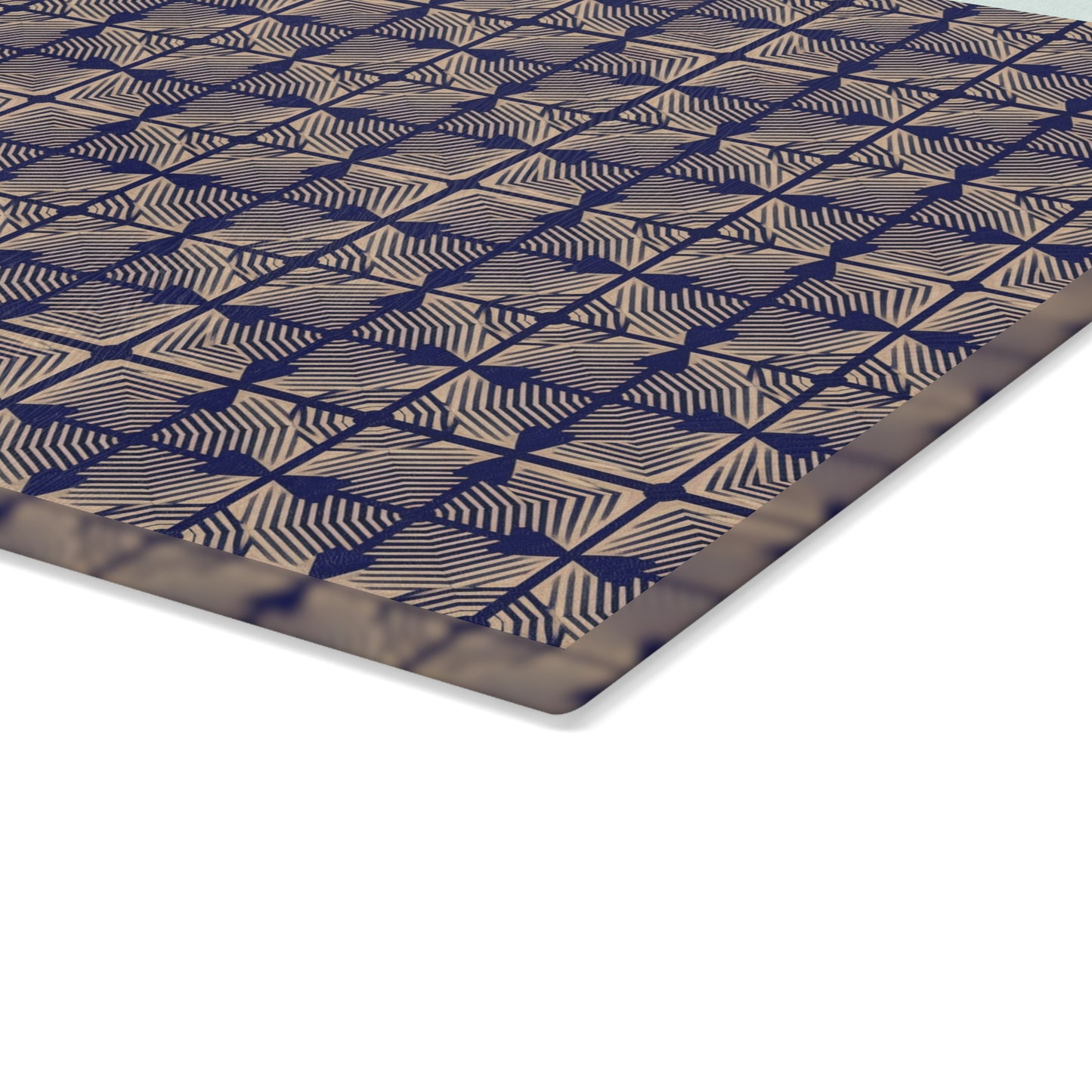 Patterned Glass Cutting Board – Vintage Blue Geometric Tile Design
