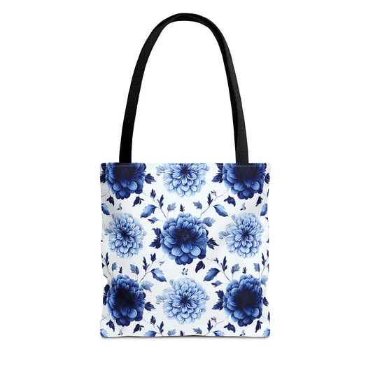Blue Floral Tote Bag – Vintage Delft-Style Pattern, Reusable Market & Gift Tote