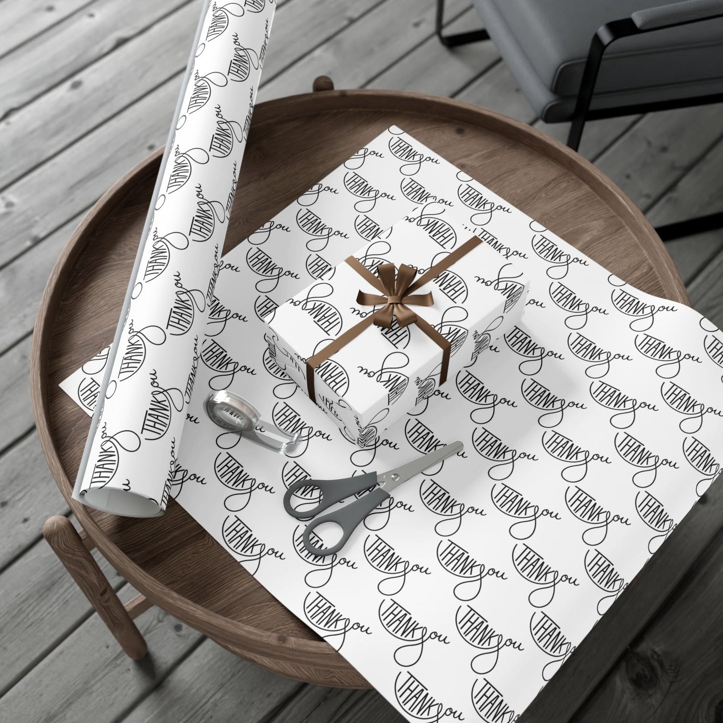 Thank You Gift Wrap Paper — Black Script 'Thank You' Pattern