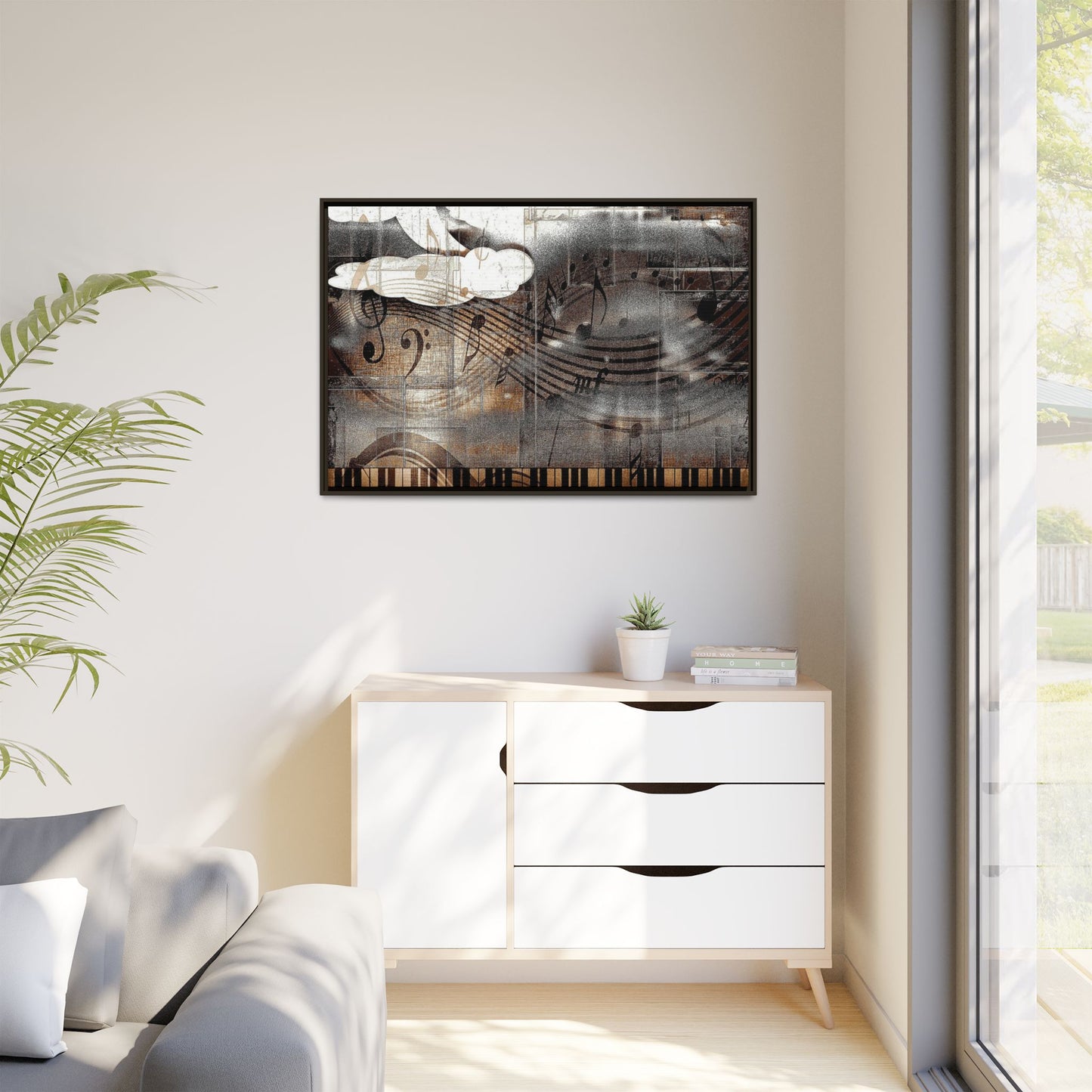 Framed Music Notes Canvas Print — Abstract Vintage Piano & Sheet Music Wall Art