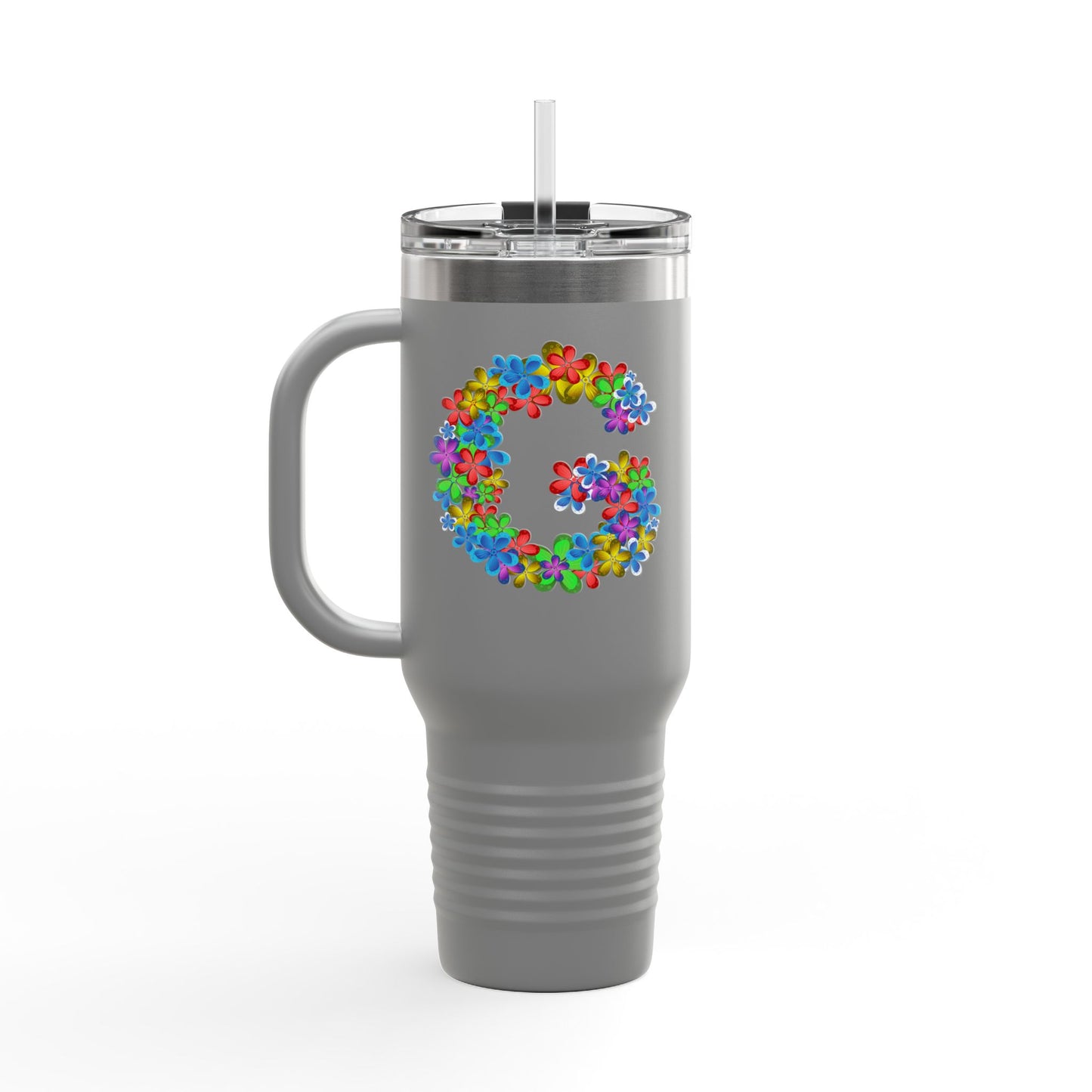 Vibrant Floral Insulated Travel Mug, Perfect for On-the-Go- Letter G