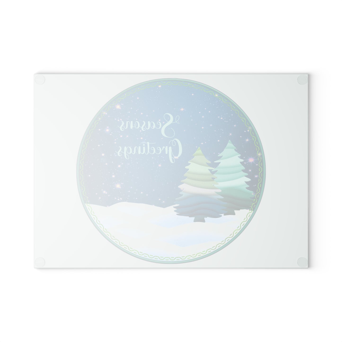 Seasons Greetings Glass Cutting Board – Festive Winter Trees Holiday Kitchen Decor