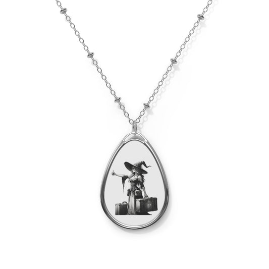 Whimsical Witch Oval Necklace, Halloween Jewelry, Unique Gift, Spooky Accessories, Seasonal Style, Everyday Charm