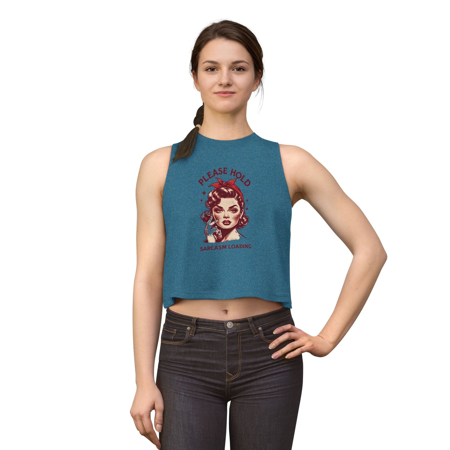 Women's Crop Top — 'Please Hold, Sarcasm Loading' Retro Pin-Up Tank