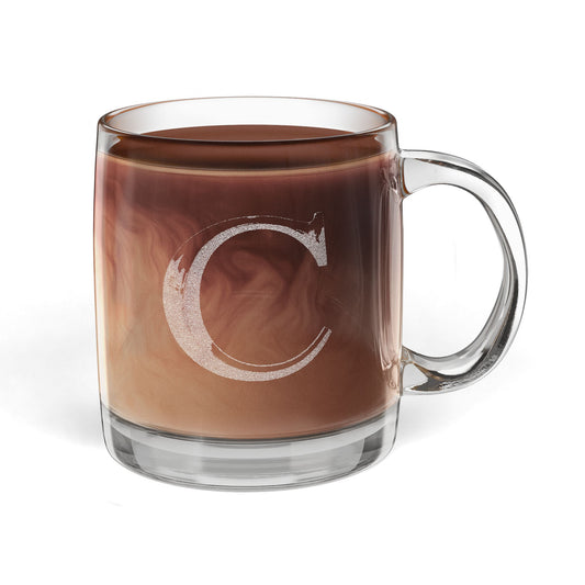 Personalized Engraved Glass Coffee Mug |Letter C