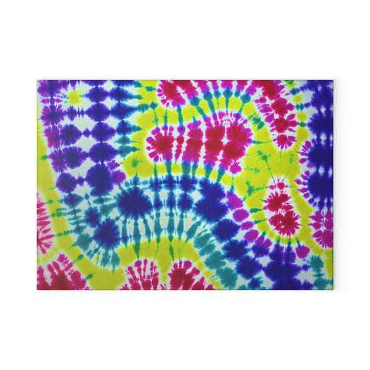 Colorful Tie-Dye Glass Cutting Board, Boho Kitchen Decor, Unique Gift for Home, Tie-Dye Inspired Kitchenware, Vibrant Art for Chefs
