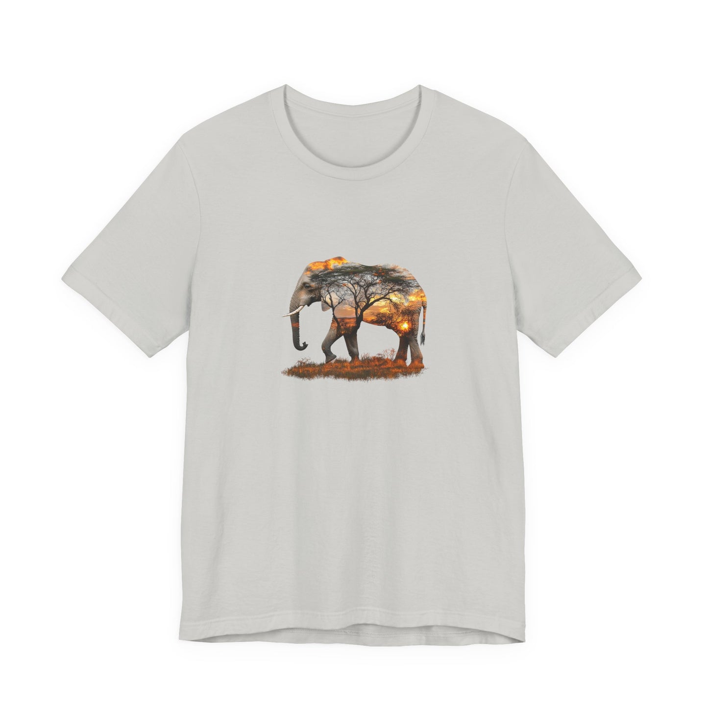Elephant Sunset Unisex Jersey Tee, Nature Lover Shirt, Animal Print T-Shirt, Gift for Wildlife Enthusiasts, Eco-Friendly Fashion