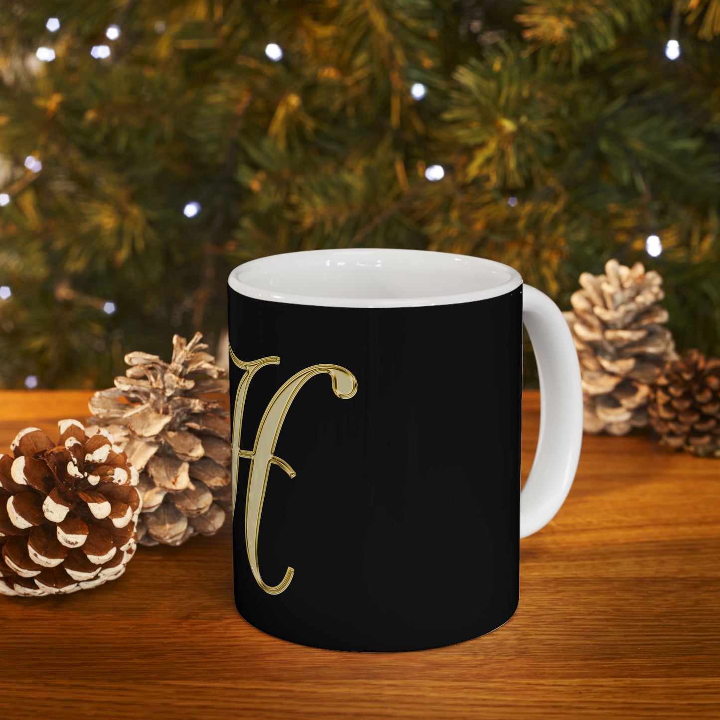 Monogram H Gold Letter Ceramic Mug — Elegant Initial H Coffee Cup (11oz & 15oz)